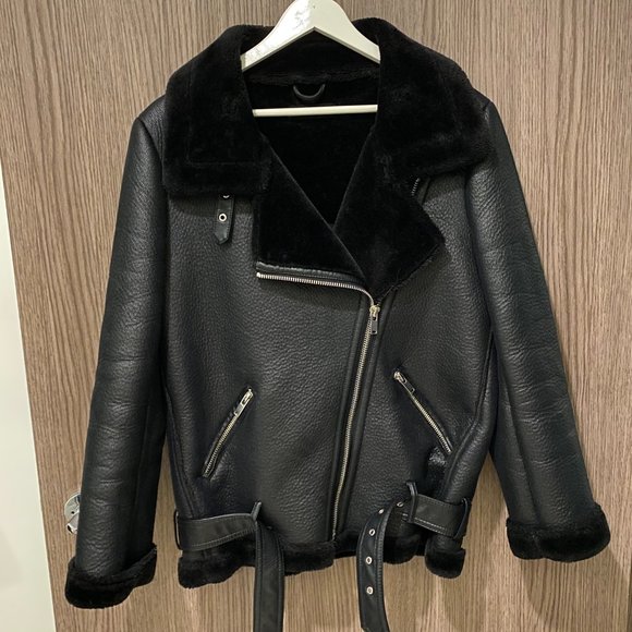 Zara Oversized Faux Fur Moto Jacket - Picture 3 of 5